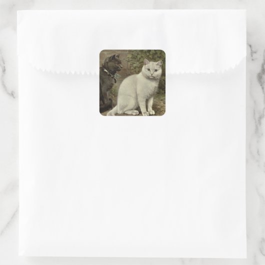 かわいいヴィンテージ猫好きスクエアステッカー スクエアシール (バッグ)