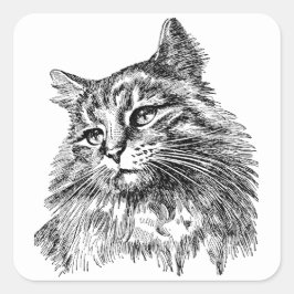 かわいいヴィンテージ猫白黒 スクエアシール