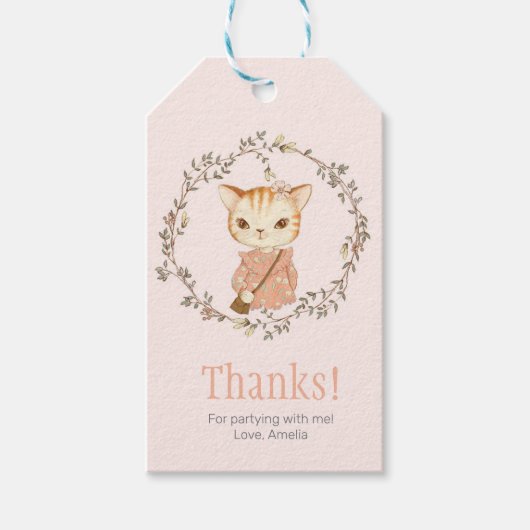 かわいいヴィンテージ猫誕生日ありがとう |メッセージカード ギフトタグ (正面)