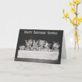 かわいいヴィンテージ猫誕生日茶パーティー カード (黄色い花)