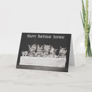 かわいいヴィンテージ猫誕生日茶パーティー カード