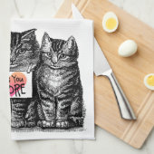 かわいいヴィンテージ猫"愛より多くの"白いタオル キッチンタオル (四つ折り)
