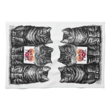 かわいいヴィンテージ猫"愛より多くの"白いタオル