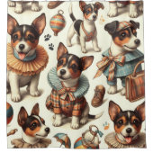 かわいいヴィンテージ玩具キツネテリアシームレス シャワーカーテン (正面)