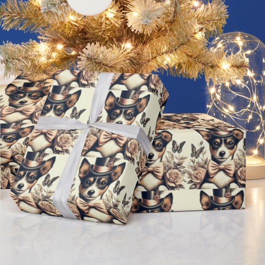 かわいいヴィンテージ玩具キツネテリア ラッピングペーパー (クリスマス)