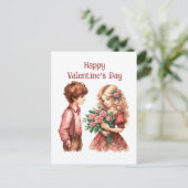 かわいいヴィンテージ男の子バレンタイン シーズンポストカード (スタンド正面)