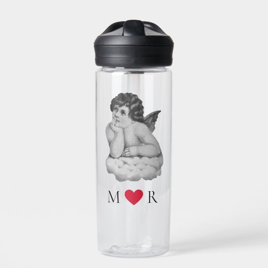 かわいいヴィンテージ白黒ケルビエンジェルパートナー ウォーターボトル (正面)
