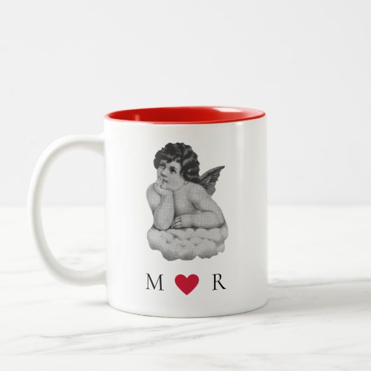 かわいいヴィンテージ白黒ケルビエンジェルパートナー ツートーンマグカップ (左)