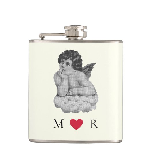 かわいいヴィンテージ白黒ケルビエンジェルパートナー フラスク (正面)