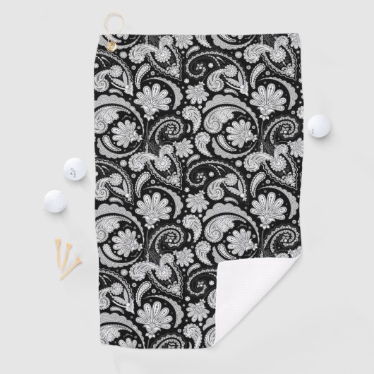 かわいいヴィンテージ白黒ペイズリーパターン ゴルフタオル (インサイチュ)