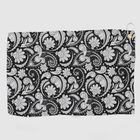 かわいいヴィンテージ白黒ペイズリーパターン ゴルフタオル (横)