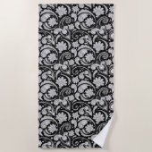 かわいいヴィンテージ白黒ペイズリーパターン ビーチタオル (正面)