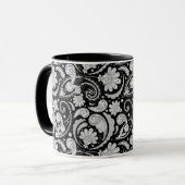 かわいいヴィンテージ白黒ペイズリーパターン マグカップ (正面左)