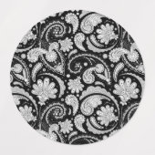 かわいいヴィンテージ白黒ペイズリーパターン ラベル (デザイン2)
