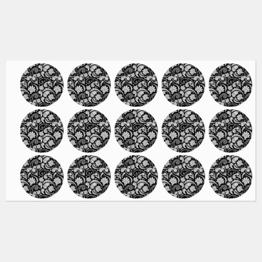 かわいいヴィンテージ白黒ペイズリーパターン ラベル (シート)