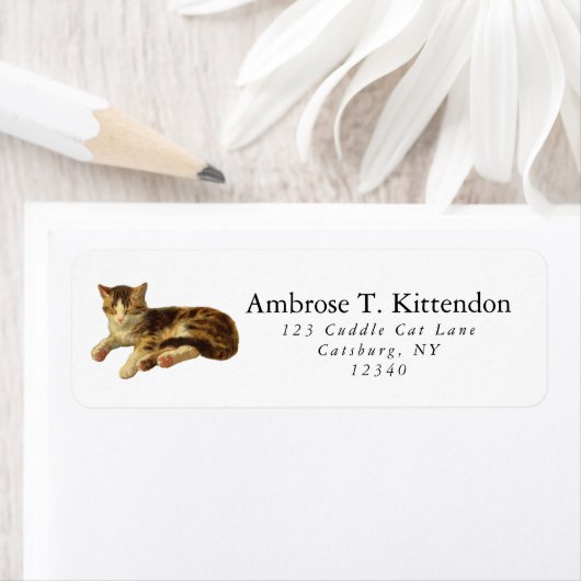 かわいいヴィンテージ眠い昼寝ブラウン&ホワイトタブビーキャット ラベル (インサイチュ)