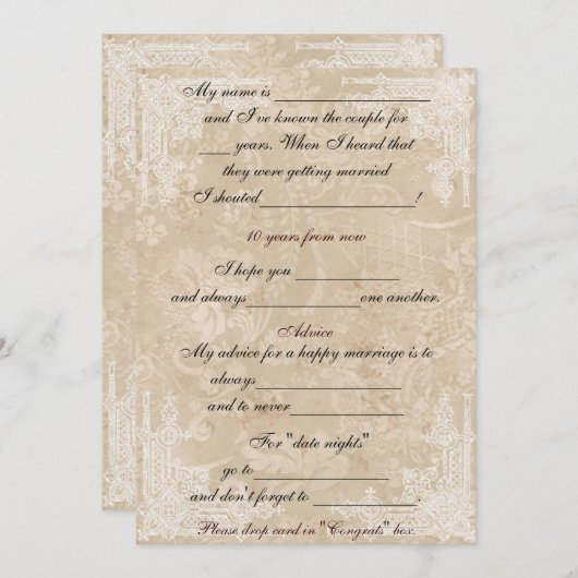 かわいいヴィンテージ紙 白いレースのアドバイスコメントカード 招待状 (正面/裏面)