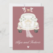 かわいいヴィンテージ結婚ピンクの車 招待状 (正面)