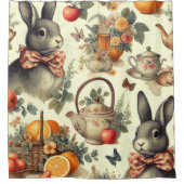 かわいいヴィンテージ絵画ウサギ シャワーカーテン (正面)