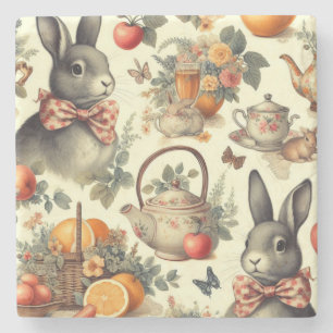 かわいいヴィンテージ絵画ウサギ ストーンコースター