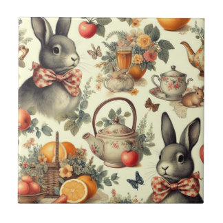 かわいいヴィンテージ絵画ウサギ タイル
