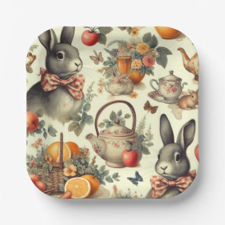 かわいいヴィンテージ絵画ウサギ ペーパープレート