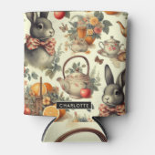 かわいいヴィンテージ絵画ウサギ 缶クーラー (正面)