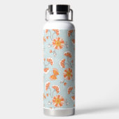 かわいいヴィンテージ花蝶パターン ウォーターボトル (背面)