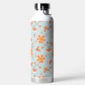 かわいいヴィンテージ花蝶パターン ウォーターボトル (左面)