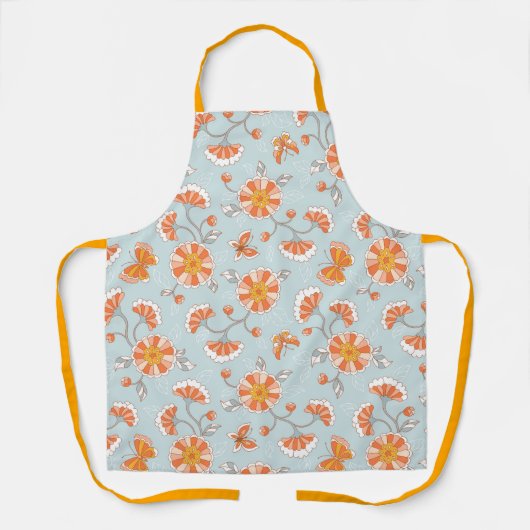 かわいいヴィンテージ花蝶パターン エプロン (正面)