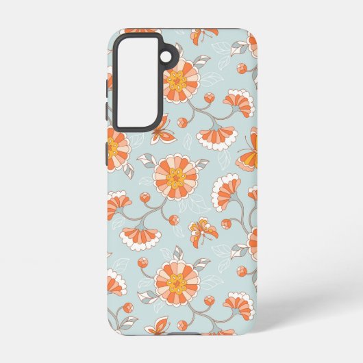 かわいいヴィンテージ花蝶パターン SAMSUNG GALAXYケース (裏面)