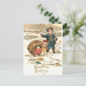 かわいいヴィンテージ遊の子ども達の雪 ポストカード (スタンド正面)