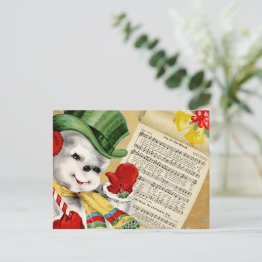 かわいいヴィンテージ雪だるまクリスマスの喜び世界 ポストカード (スタンド正面)