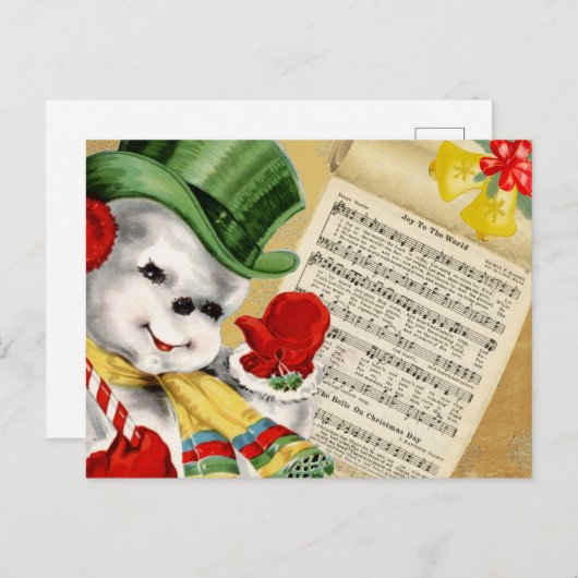 かわいいヴィンテージ雪だるまクリスマスの喜び世界 ポストカード (正面/裏面)