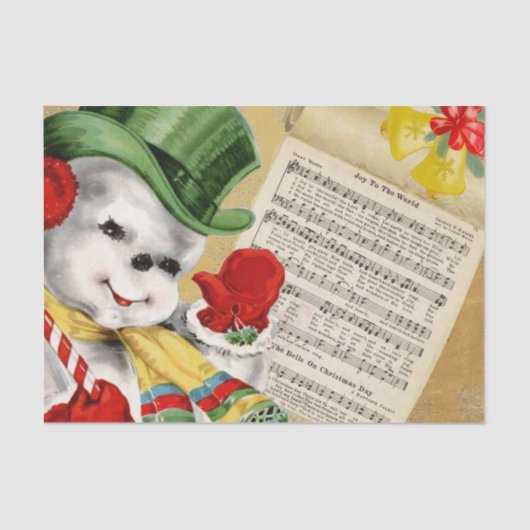 かわいいヴィンテージ雪だるまクリスマスの喜び世界 薄葉紙 (正面)