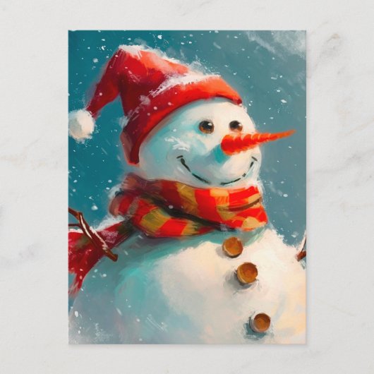 かわいいヴィンテージ雪だるまクリスマスポストカード シーズンポストカード (正面)