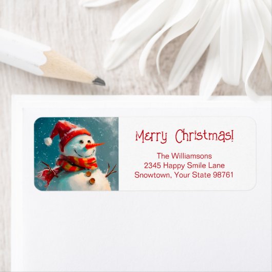 かわいいヴィンテージ雪だるまクリスマス差出人住所 ラベル (インサイチュ)