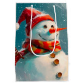 かわいいヴィンテージ雪だるまクリスマス ミディアムペーパーバッグ (裏面)