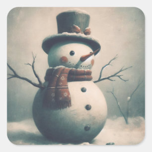 かわいいヴィンテージ雪だるまスノーウィークリスマスススススクエアセント スクエアシール