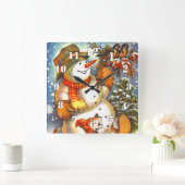 かわいいヴィンテージ霜の降りたの雪だるまAクリスマス スクエア壁時計 (ホーム)