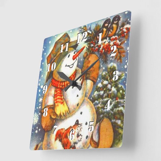 かわいいヴィンテージ霜の降りたの雪だるまAクリスマス スクエア壁時計 (傾斜)