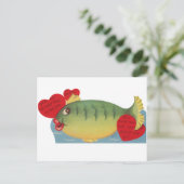 かわいいヴィンテージ魚バレンタイン シーズンポストカード (スタンド正面)