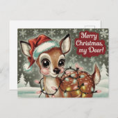 かわいいヴィンテージ鹿のクリスマス ポストカード (正面/裏面)