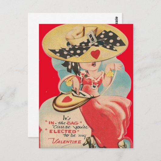 かわいいヴィンテージ1950年代の女の子とバレンタインはがき ポストカード (正面/裏面)
