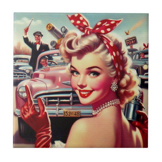 かわいいヴィンテージ1950s少女 タイル (正面)