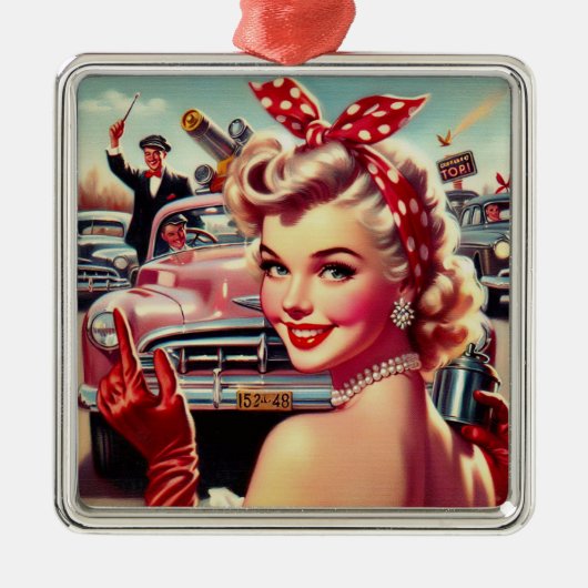 かわいいヴィンテージ1950s少女 メタルオーナメント (正面)