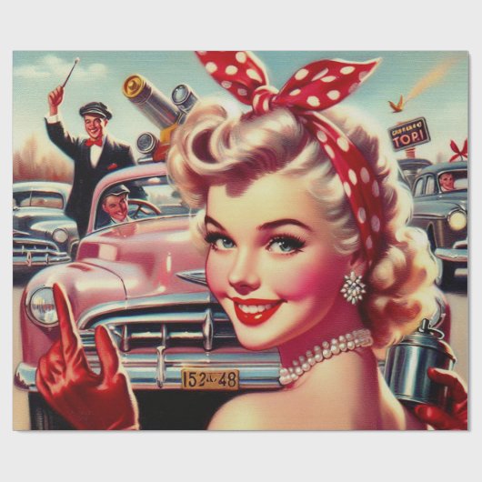 かわいいヴィンテージ1950s少女 ラッピングペーパー (フラット)