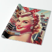 かわいいヴィンテージ1950s少女 ラッピングペーパー (アンロールド)