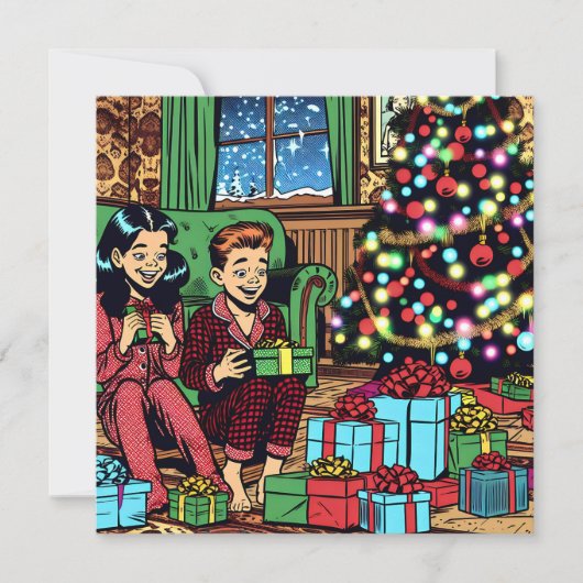 かわいいヴィンテージ2人のクリスマスパーソナライズされた シーズンカード (正面)