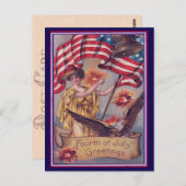 かわいいヴィンテージ7月4日愛国的な女性の自由 ポストカード (正面/裏面)
